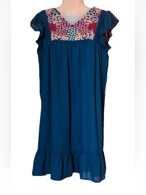 Savanna Jane Dress Women’s Size Medium Babydoll Ruffle Lined Embroidered Boho